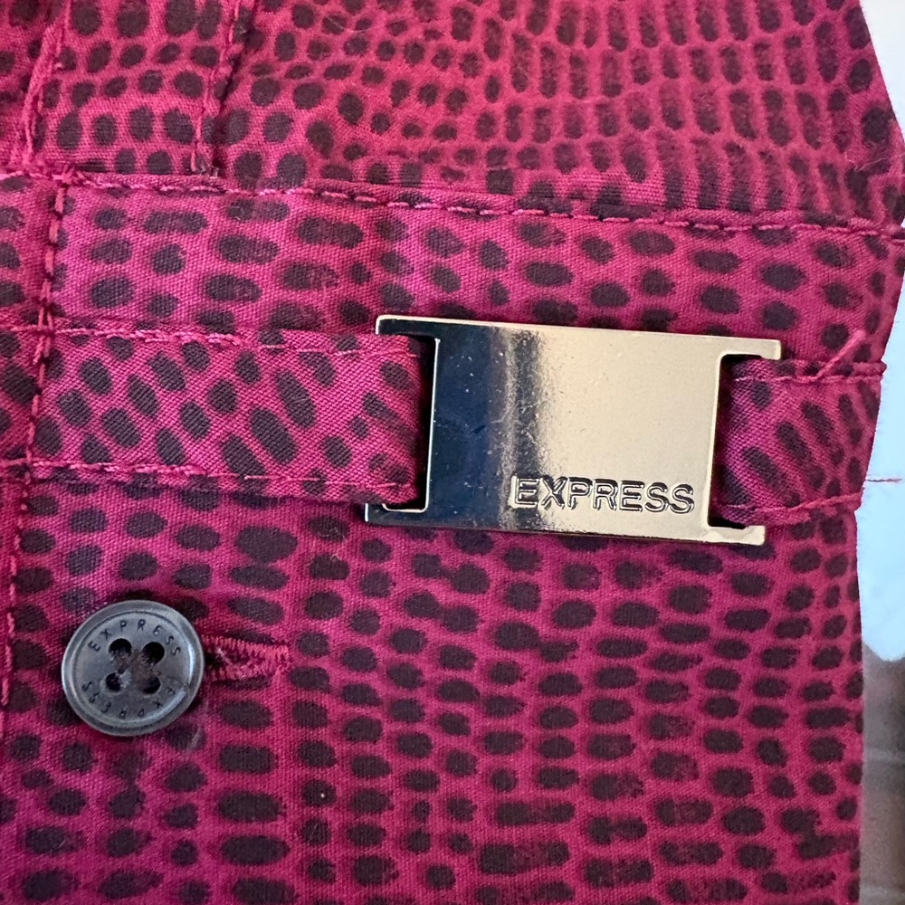 Express Wine Colored Patterned Button-Down Shirt - image 5